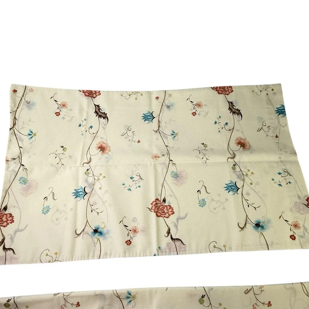 Pair Vintage JC Penney Folk Floral Pillowcases Standard No Iron Country Cottage